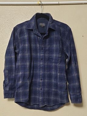 Pendleton Size MED Lodge 100% Virgin Wool Flannel Blue Gray Plaid